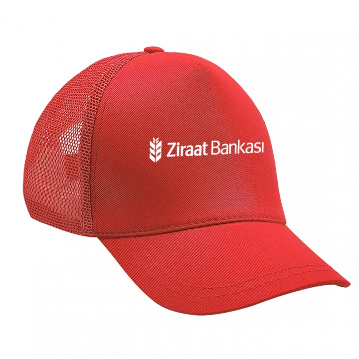 Kırmızı Pamuk Gabardin 5 Panel Active Mesh Fileli Promosyon Şapkası